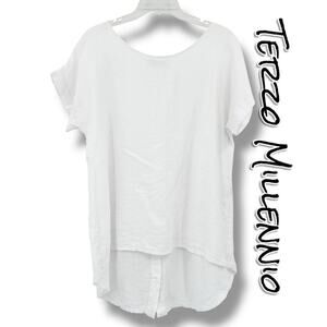 Terzo Millennio Linen Oversized Blouse White Mother Of Pearl Buttons Womens Sz S